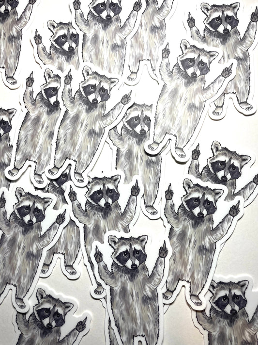 Raccoon Middle Finger Waterproof Vinyl Sticker