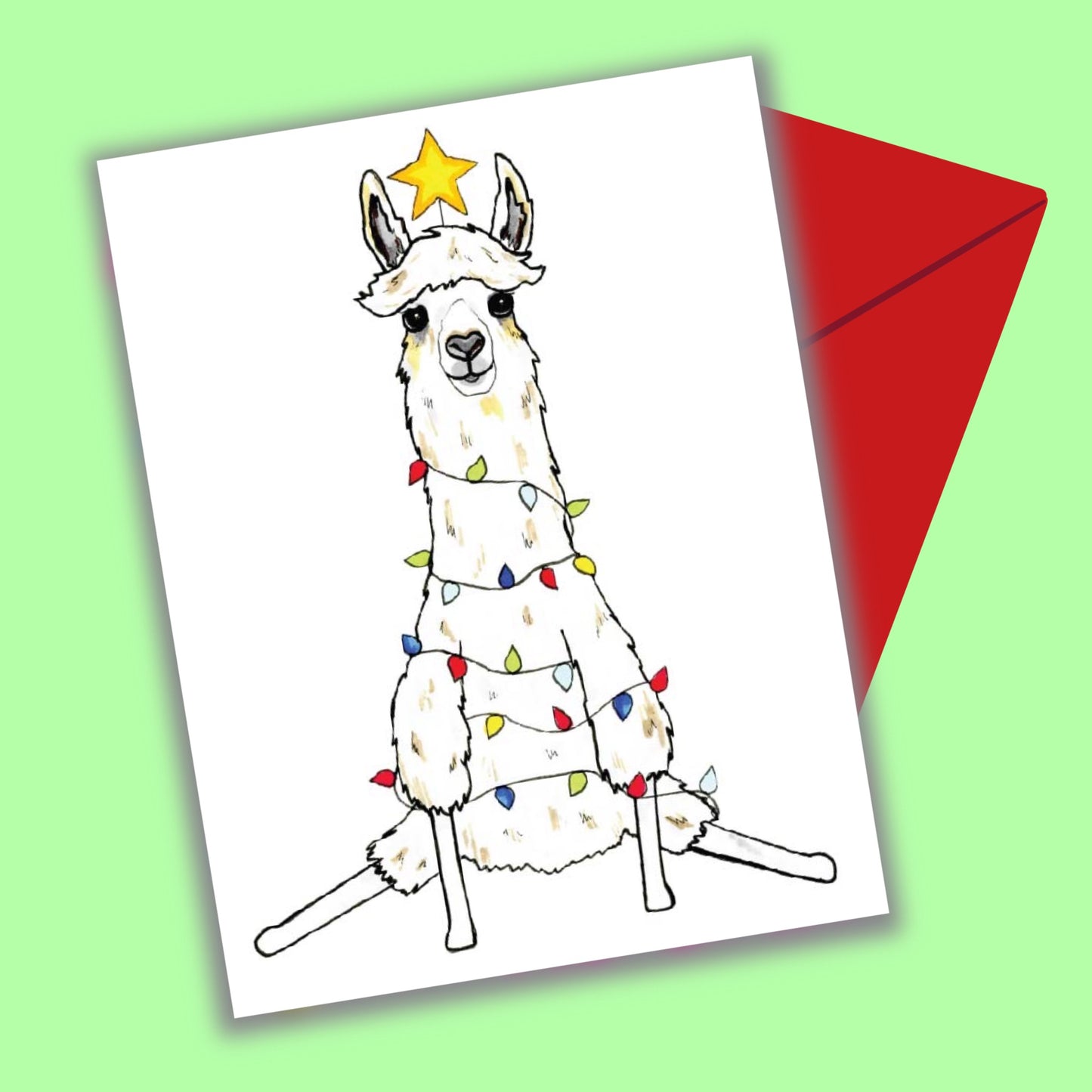 Llama Christmas Tree Greeting Card