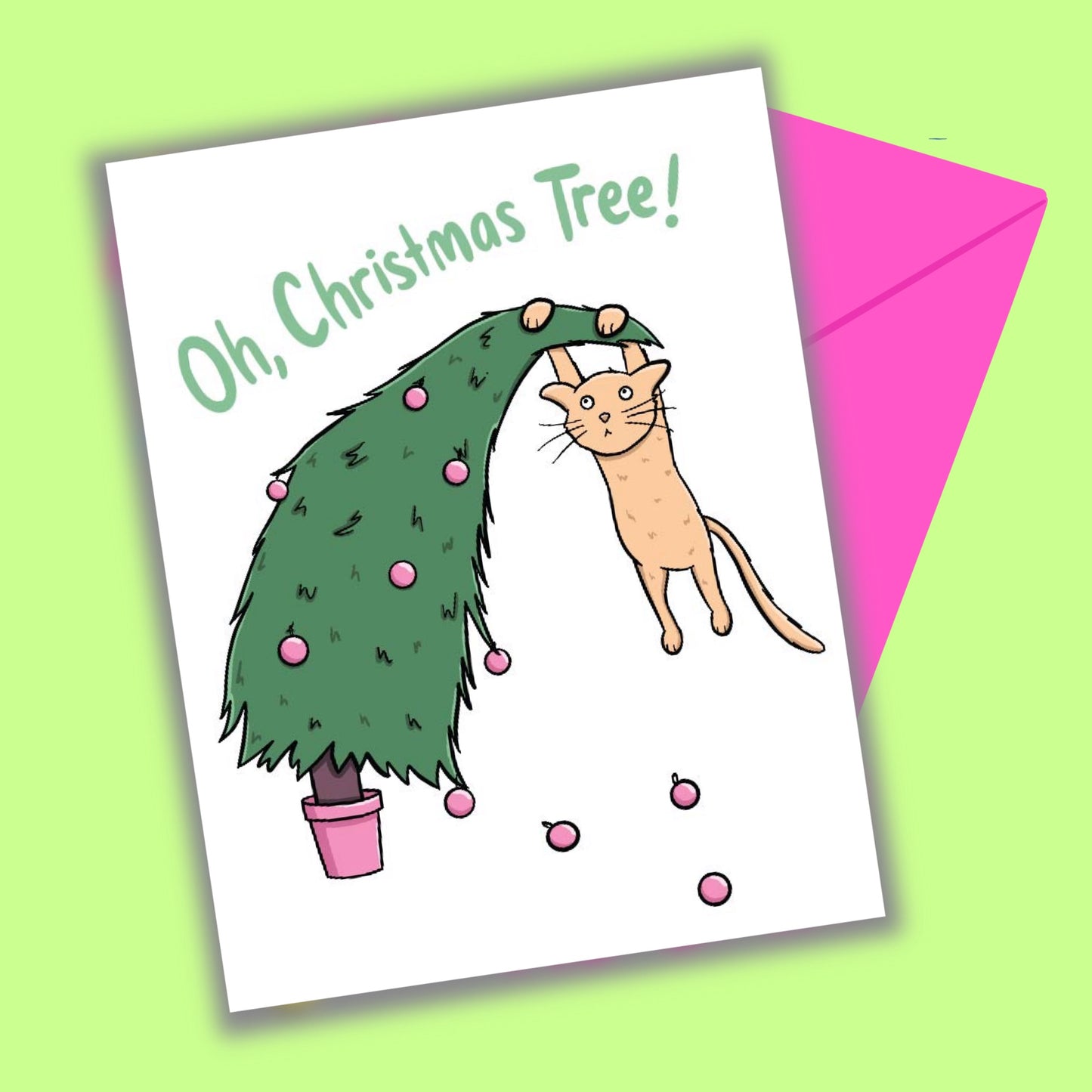 Oh Christmas Tree Cat Greeting Card