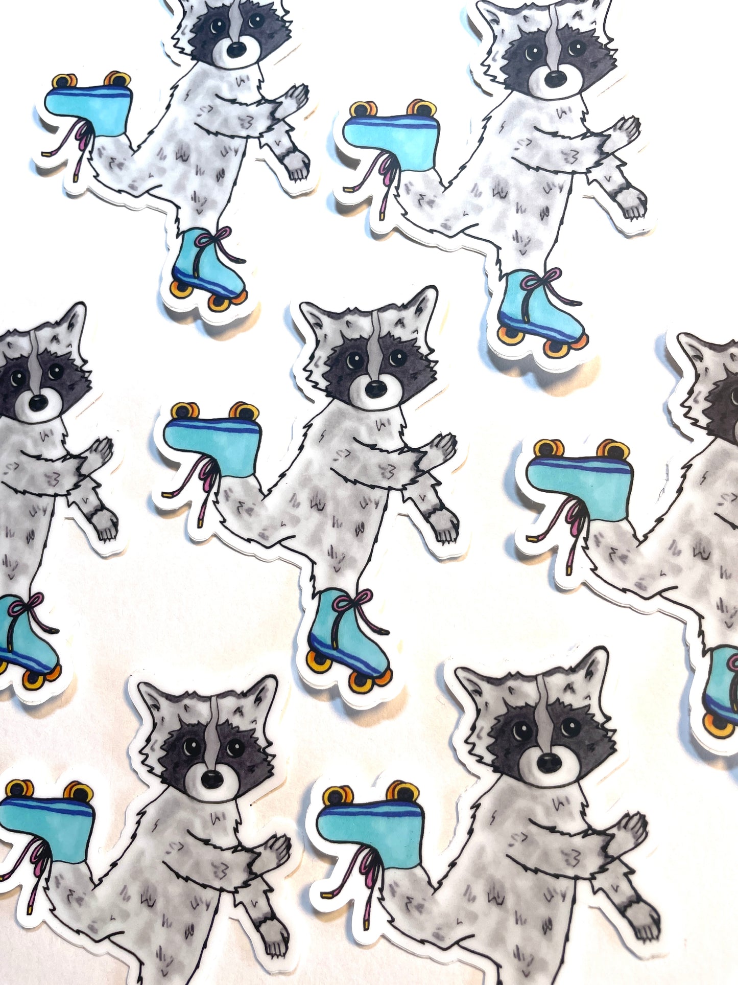Raccoon Rollerskating Waterproof Vinyl Sticker