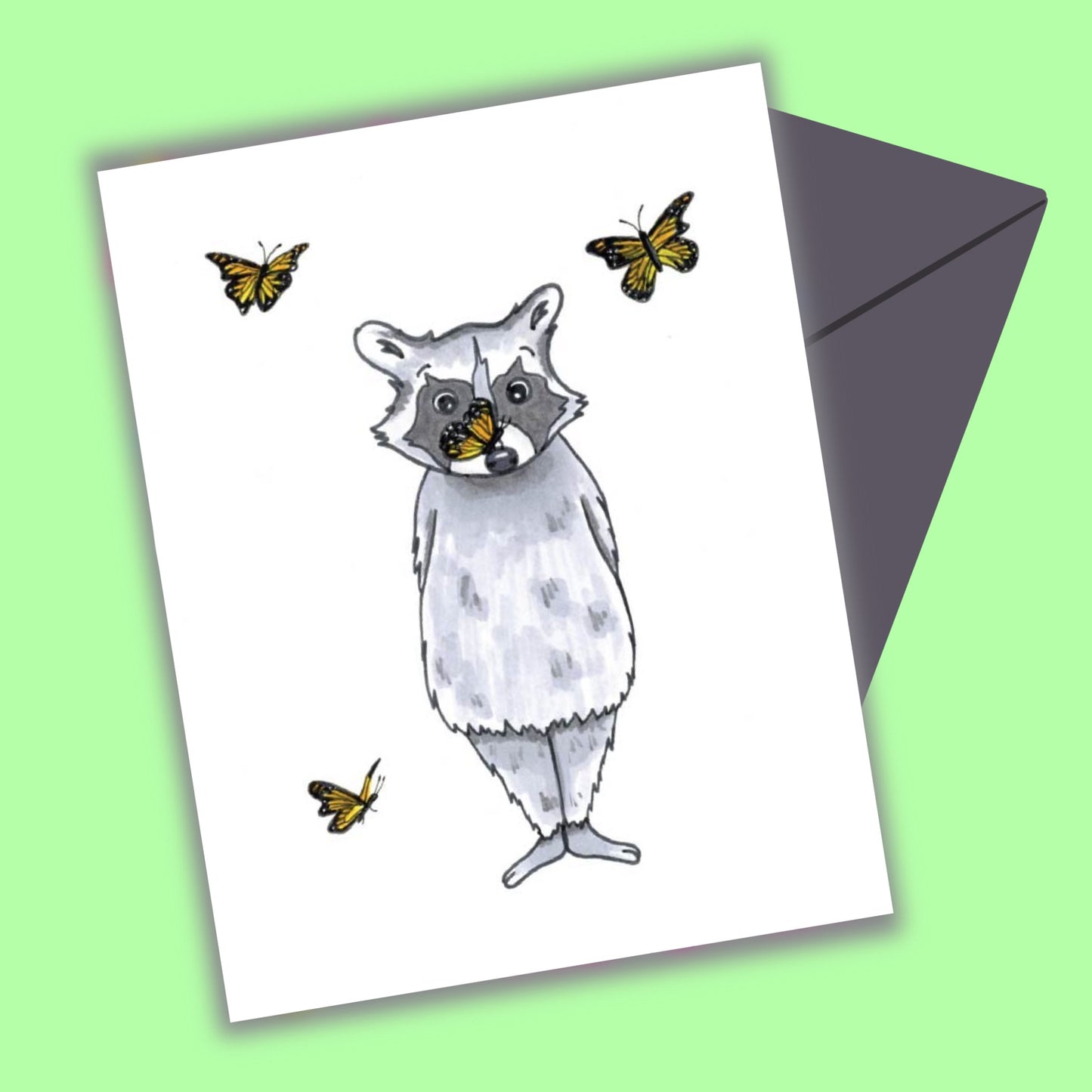 Raccoon With Butterflies Greeting Card
