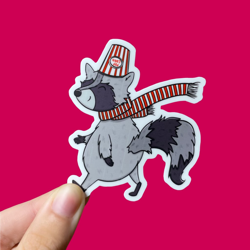 Popcorn Raccoon Waterproof Vinyl Sticker