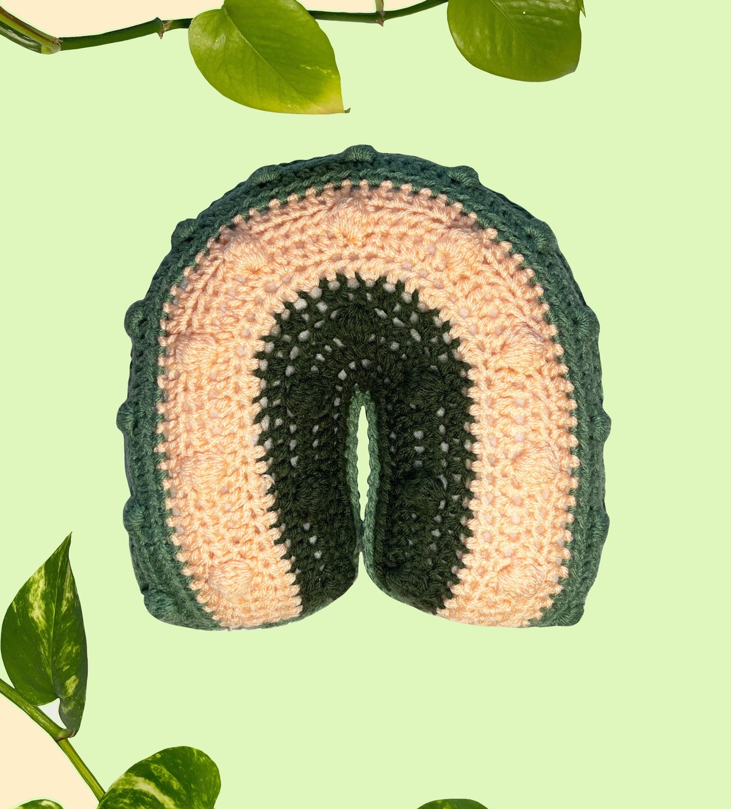 Dark Green and Cream Rainbow Pillow