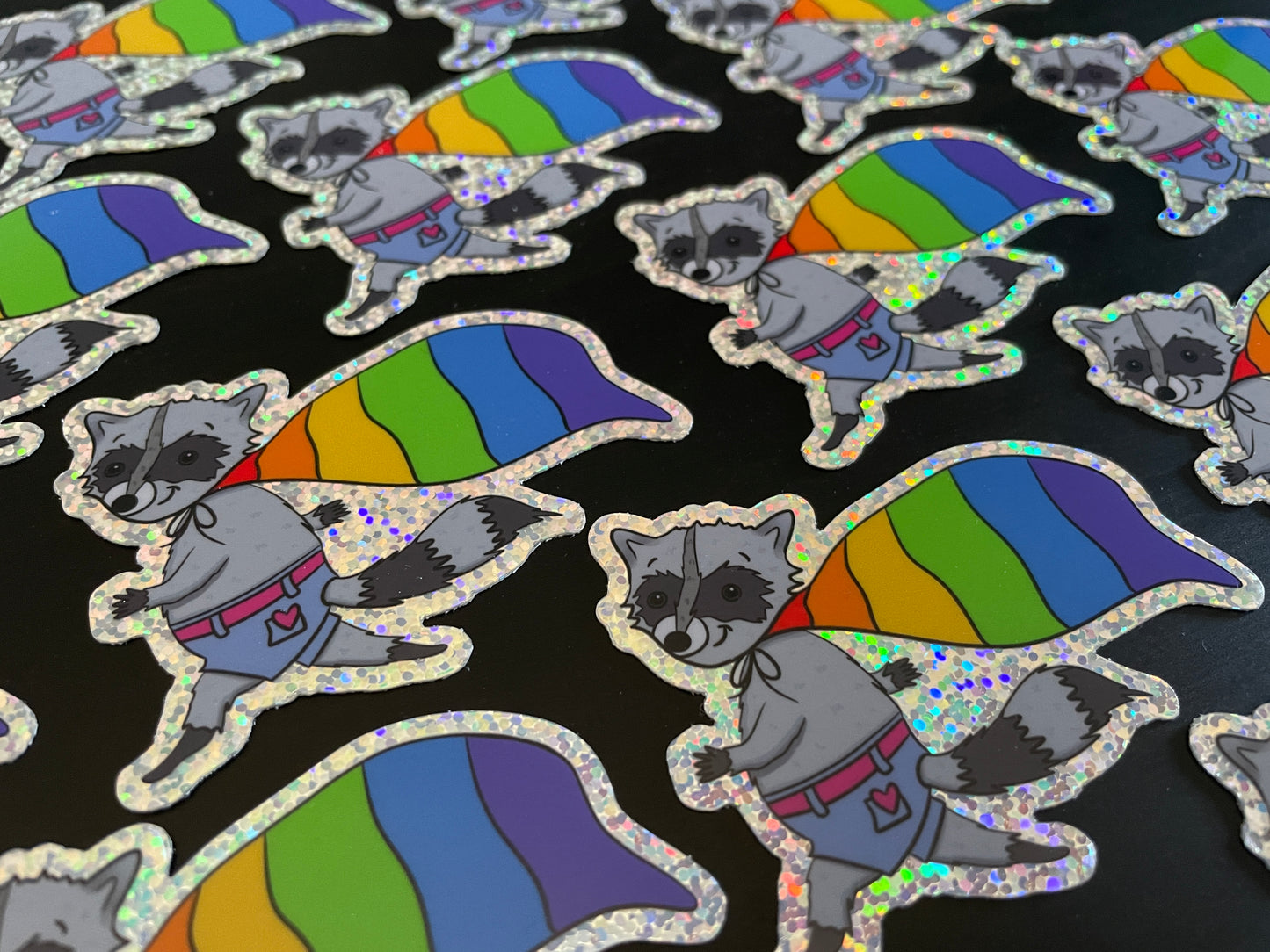 Raccoon Pride Flag Waterproof Vinyl Glitter Sticker