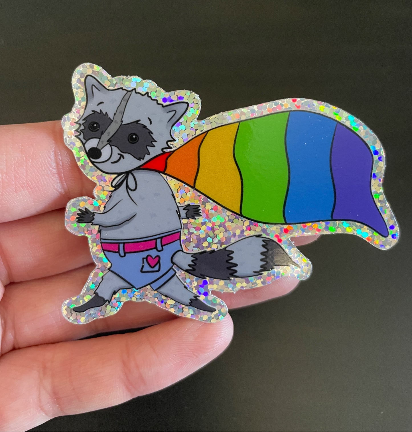 Raccoon Pride Flag Waterproof Vinyl Glitter Sticker