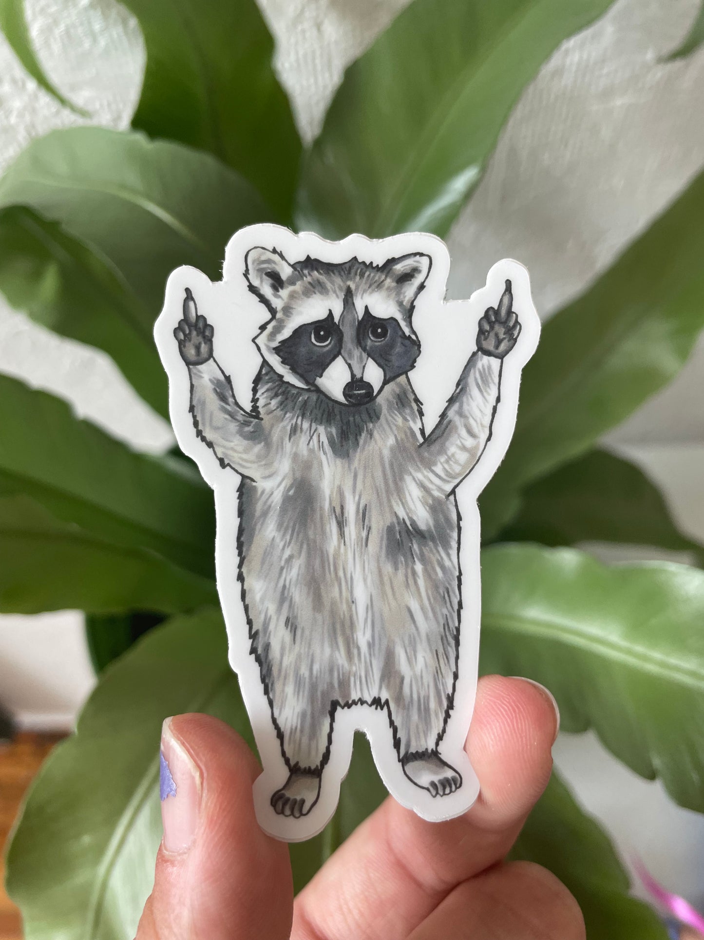 Raccoon Middle Finger Waterproof Vinyl Sticker