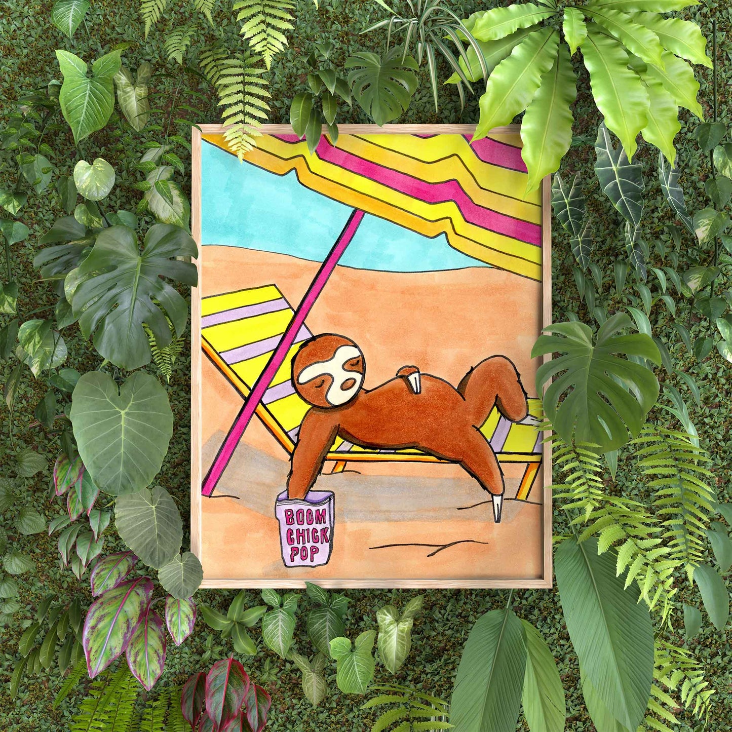 Sleepy Sloth Summer 8x10 in. Art Print