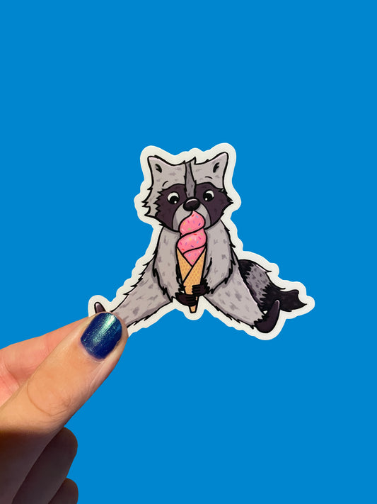 Raccoon with Ice Cream Waterproof Vinyl Sticker