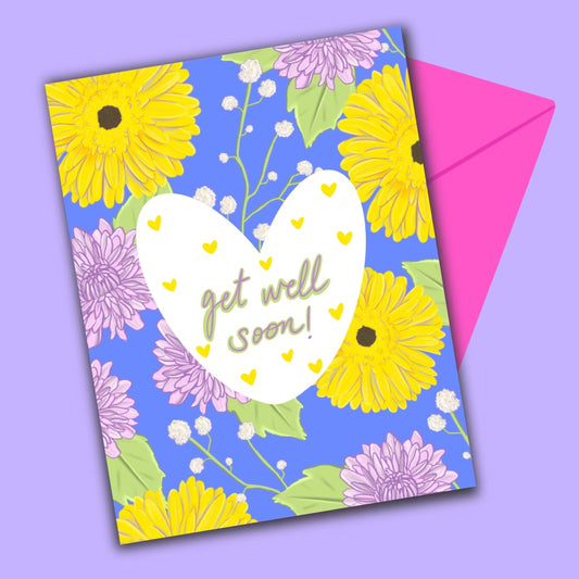Get Well Soon Flower Print Greeting Card