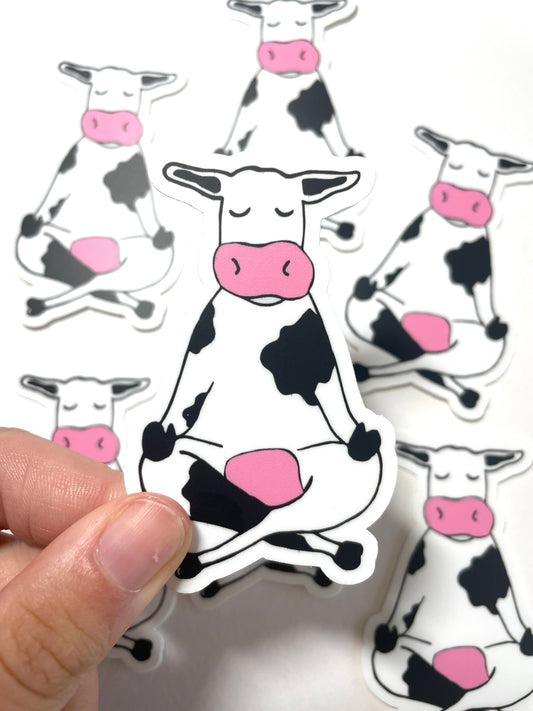 Meditating Cow Waterproof Vinyl Sticker
