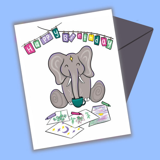 Artsy Elephant Happy Birthday Greeting Card