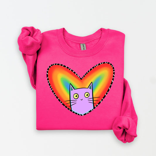 Cat Rainbow Heart Sweatshirt