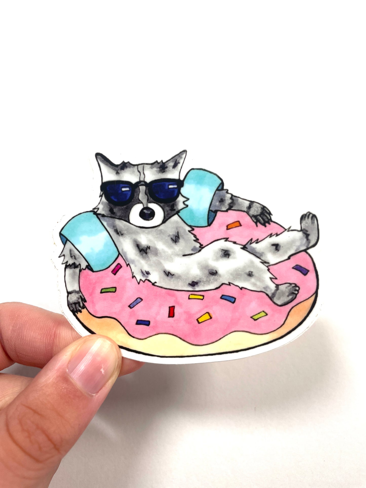 Raccoon Donut Float Waterproof Vinyl Sticker
