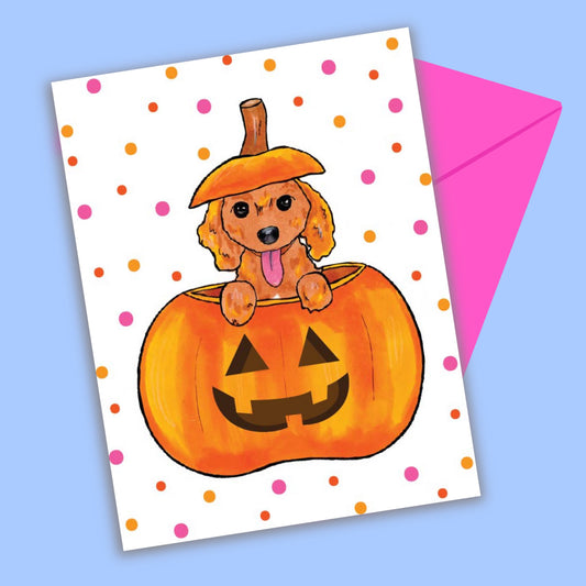 Puppy In A Pumpkin Halloween Greeting Card
