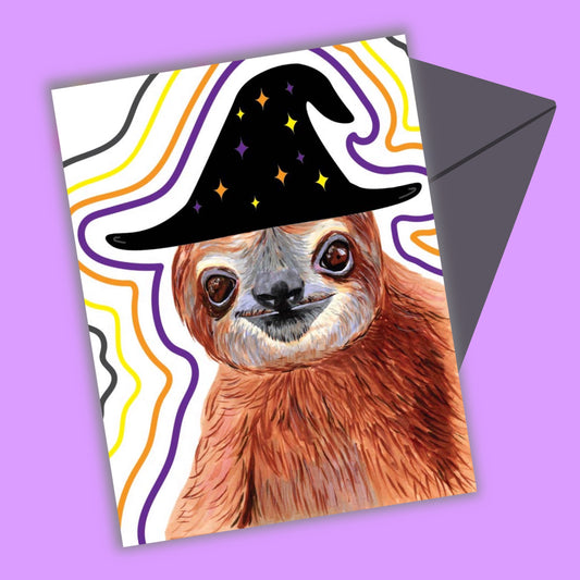 Sloth Witch Halloween Greeting Card