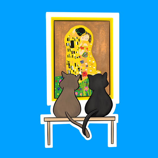 "The Kiss" Famous Painting with Cats Waterproof Vinyl Sticker