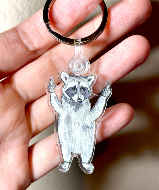 Middle Finger Raccoon Acrylic Charm Keychain