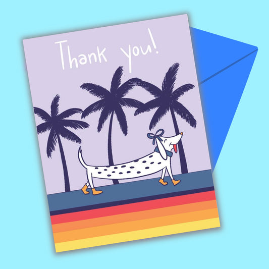 Dog and Palm Trees Thank You Greeting Card