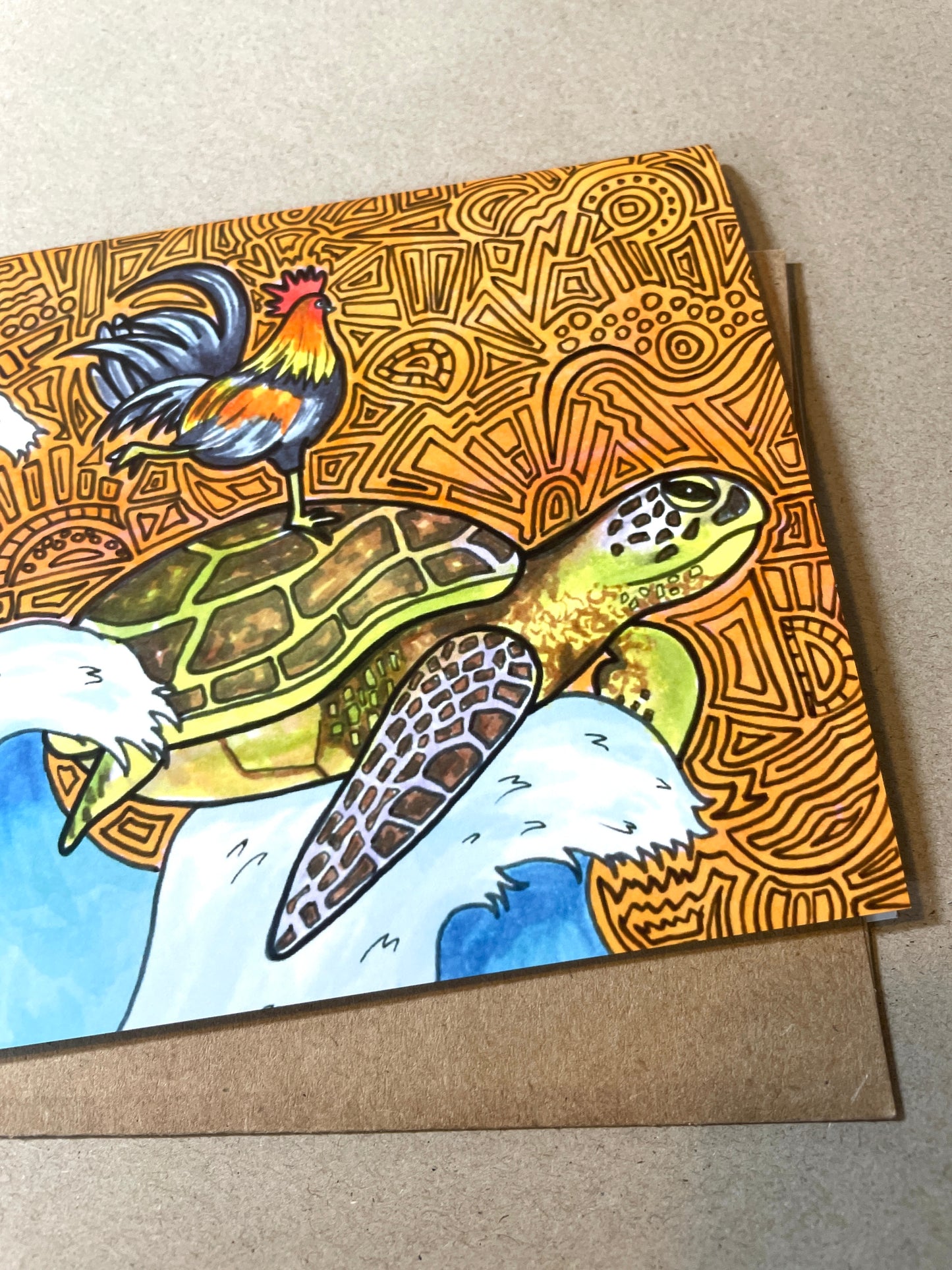 Chicken Surfing A Turtle Greeting Card