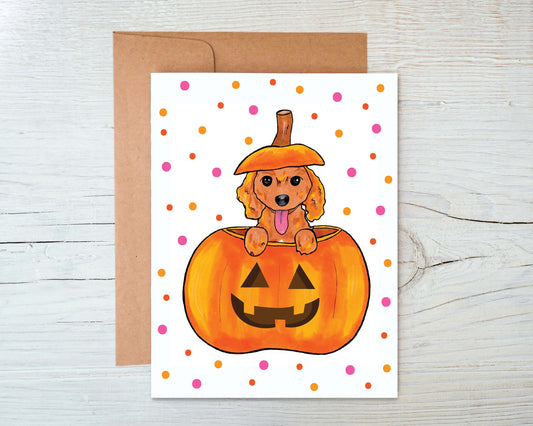 Puppy In A Pumpkin Halloween Greeting Card