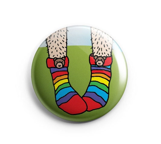 Rainbow Fuzzy Socks Pinback Button