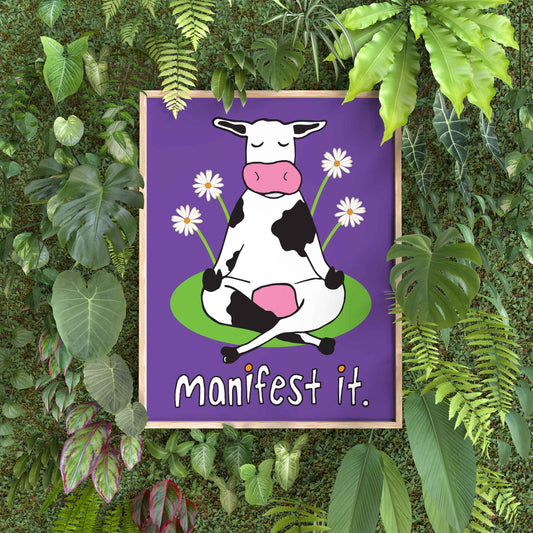 Manifest It Meditating Cow 8x10 in. Art Print